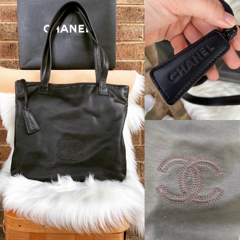 Chanel Black Leather Monogram Tote - Picture 1 of 8